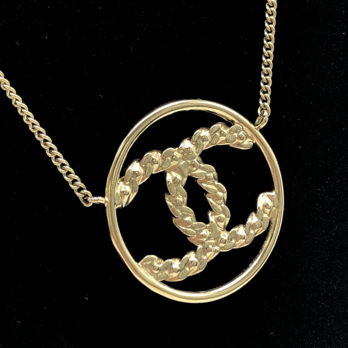 Chanel Gold Tone CC Circle Pendant Necklace