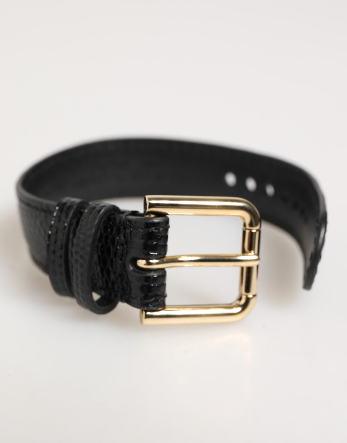 Dolce & Gabbana Black Embossed Leather Gold Buckle Belt Strap Bracelet
